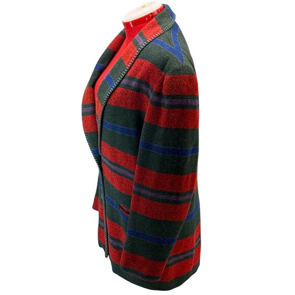 Casual Corner Vintage Red Wool Blend Aztec Western Country Blazer Women 10 - Picture 3 of 8